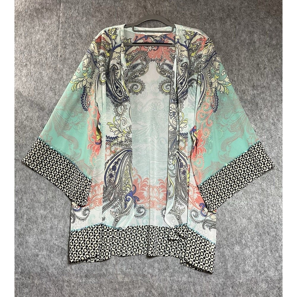 Soft Surroundings Top Womens XL Geometric Sheer Boho Kimono Duster Top Layer